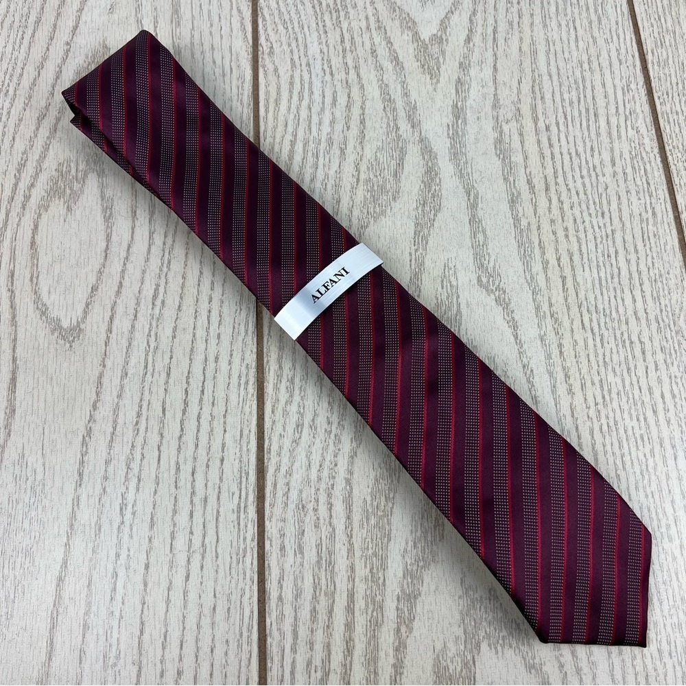 641 Alfani Men's Tie Vinton Stripe 601 Burgundy $55 Polyester